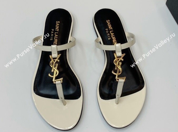 Saint Laurent cassandra slides in patent leather 776081 Creamy/Gold 2024 (kaola-24032115)