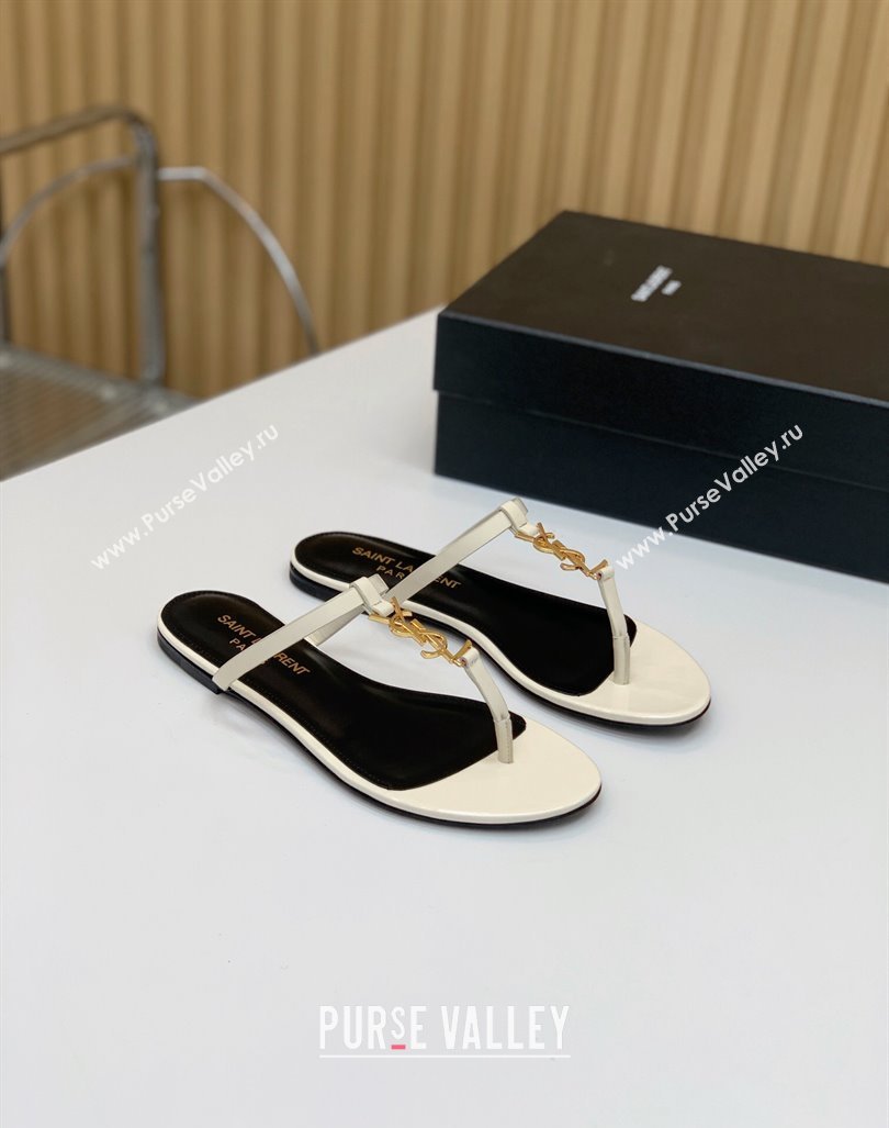 Saint Laurent cassandra slides in patent leather 776081 Creamy/Gold 2024 (kaola-24032115)