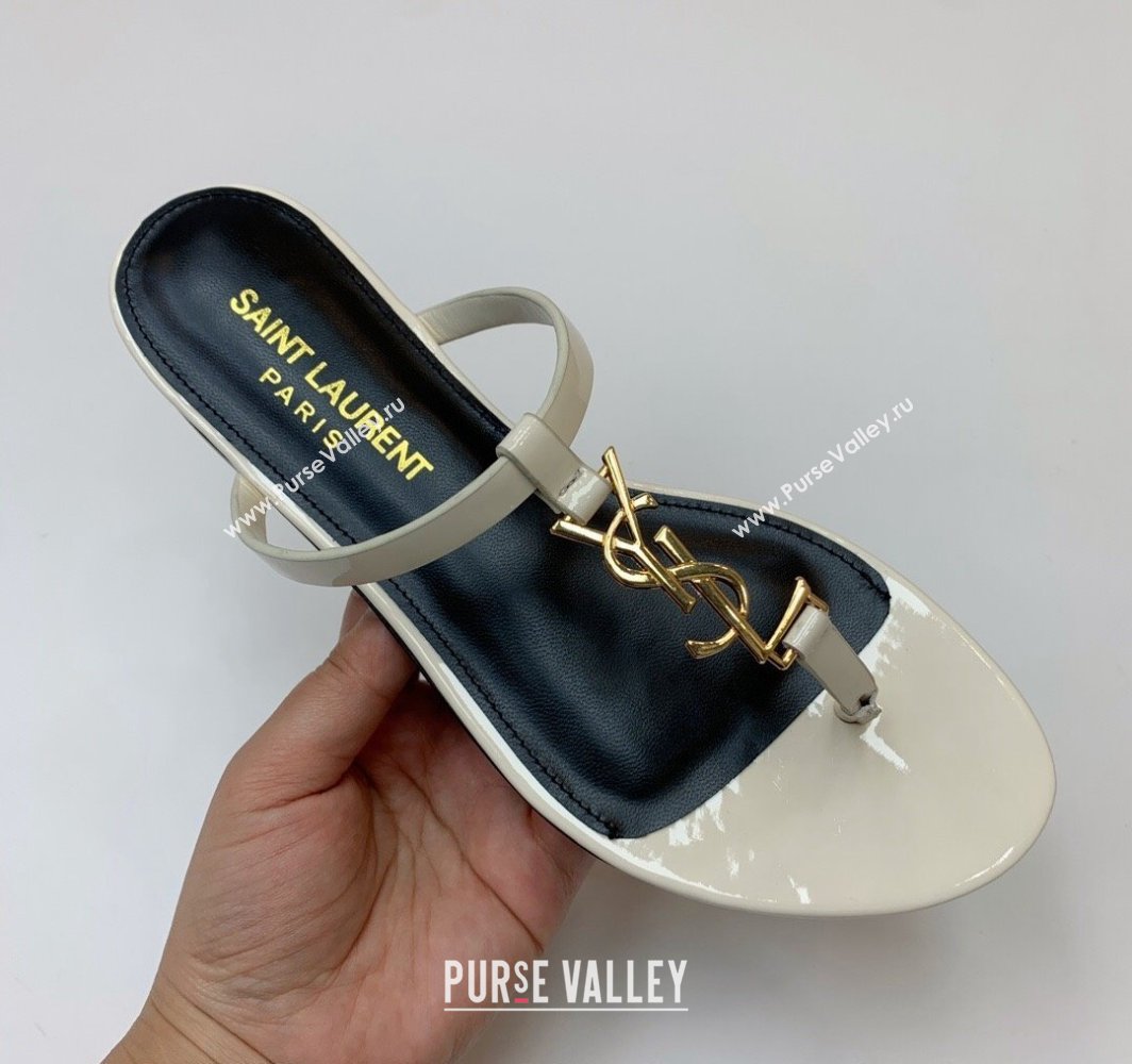 Saint Laurent cassandra slides in patent leather 776081 Creamy/Gold 2024 (kaola-24032115)