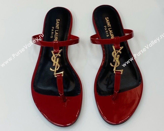 Saint Laurent cassandra slides in patent leather 776081 Red/Gold 2024 (kaola-24032116)