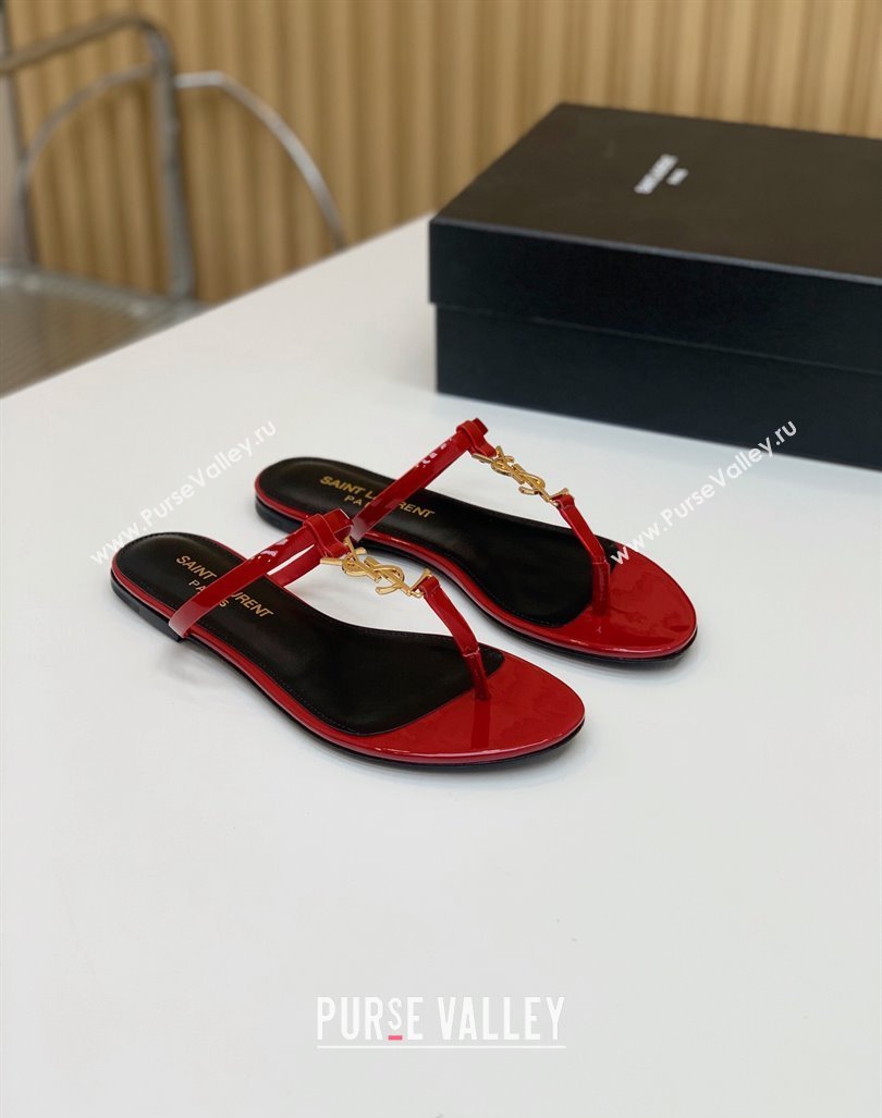 Saint Laurent cassandra slides in patent leather 776081 Red/Gold 2024 (kaola-24032116)