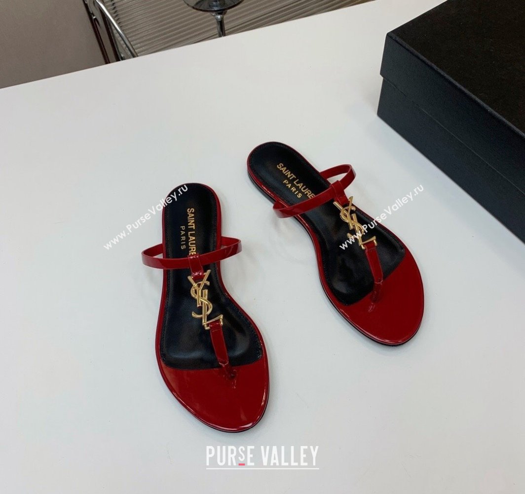 Saint Laurent cassandra slides in patent leather 776081 Red/Gold 2024 (kaola-24032116)