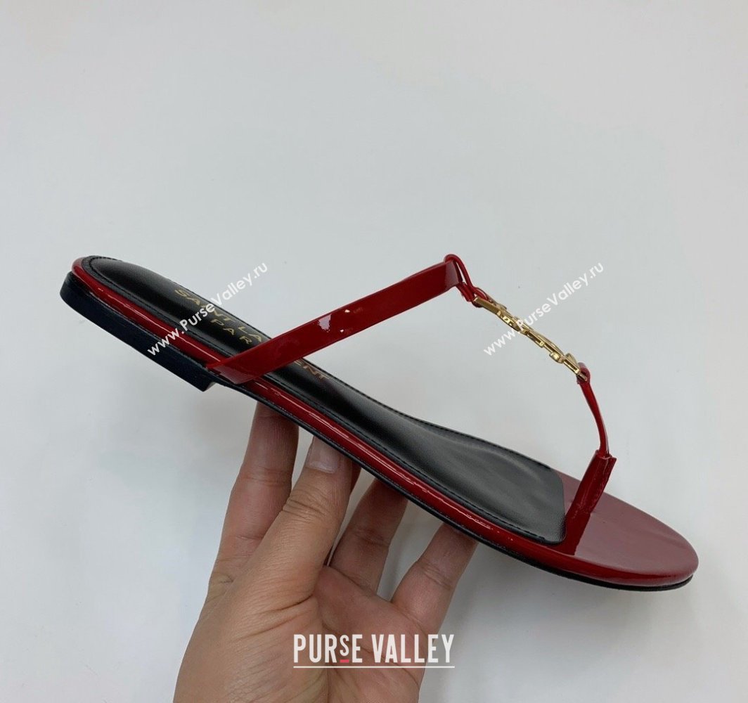 Saint Laurent cassandra slides in patent leather 776081 Red/Gold 2024 (kaola-24032116)