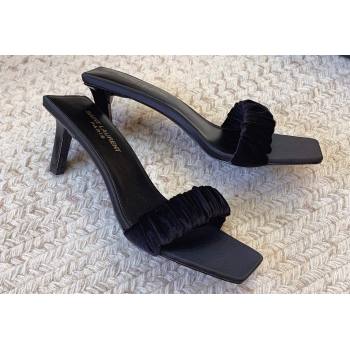 Saint Laurent Heel 6.5cm Pam Mules In Velvet Black 2024 (modeng-24032134)