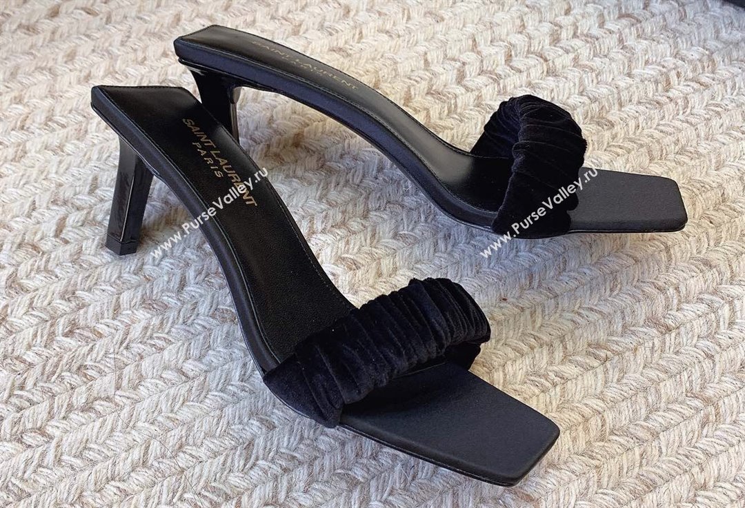 Saint Laurent Heel 6.5cm Pam Mules In Velvet Black 2024 (modeng-24032134)