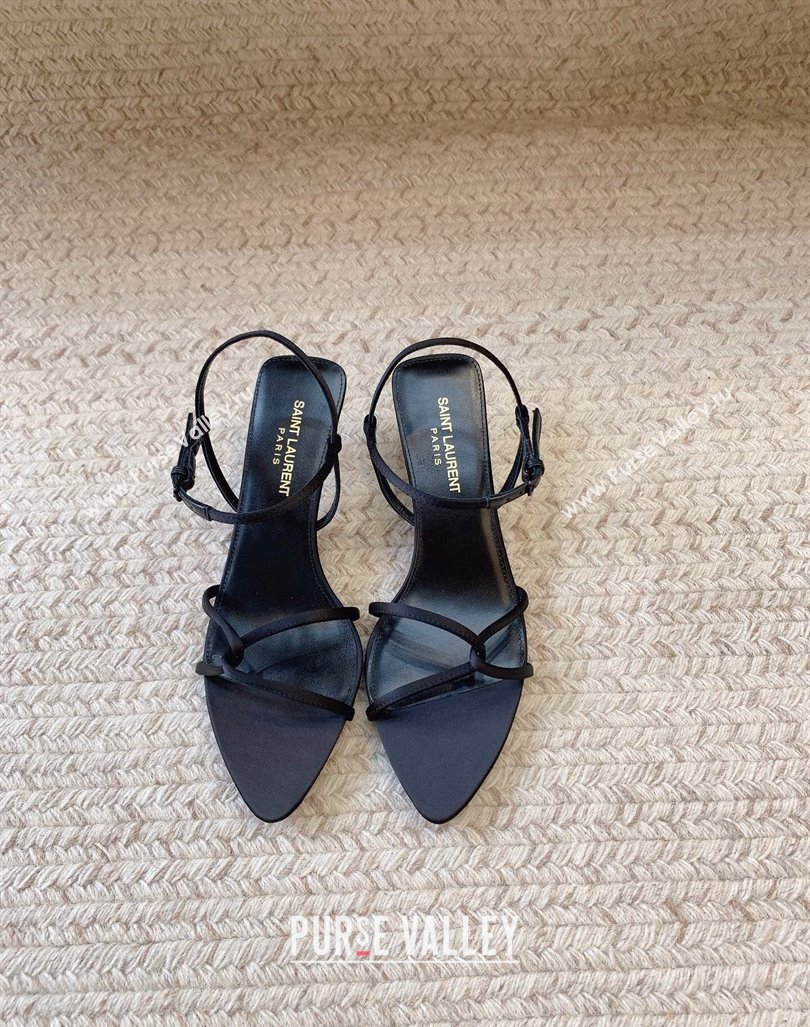 Saint Laurent Heel 5.5cm clara sandals in crepe satin Black 2024 (modeng-24032104)