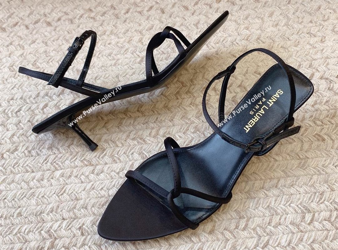 Saint Laurent Heel 5.5cm clara sandals in crepe satin Black 2024 (modeng-24032104)