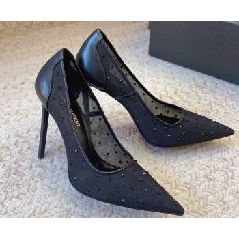 Saint Laurent Heel 11cm anja pumps in rhinestone mesh 755099 Black 2024 (modeng-24032162)