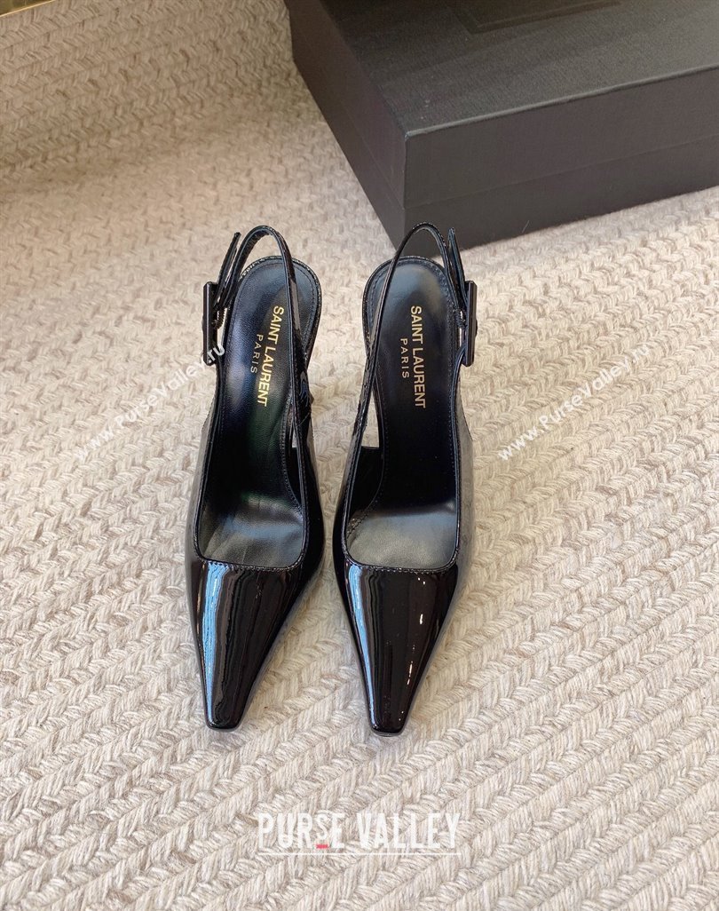 Saint Laurent Heel 11cm dune slingback pumps in patent leather 786756 Black 2024 (modeng-24032146)