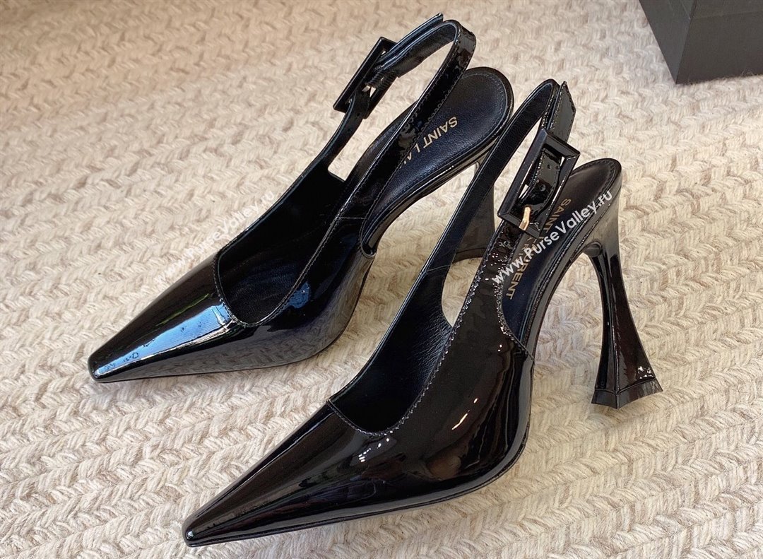 Saint Laurent Heel 11cm dune slingback pumps in patent leather 786756 Black 2024 (modeng-24032146)