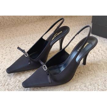 Saint Laurent Heel 9.5cm sadie slingback pumps in crepe de chine 763032 Black 2024 (modeng-24032156)