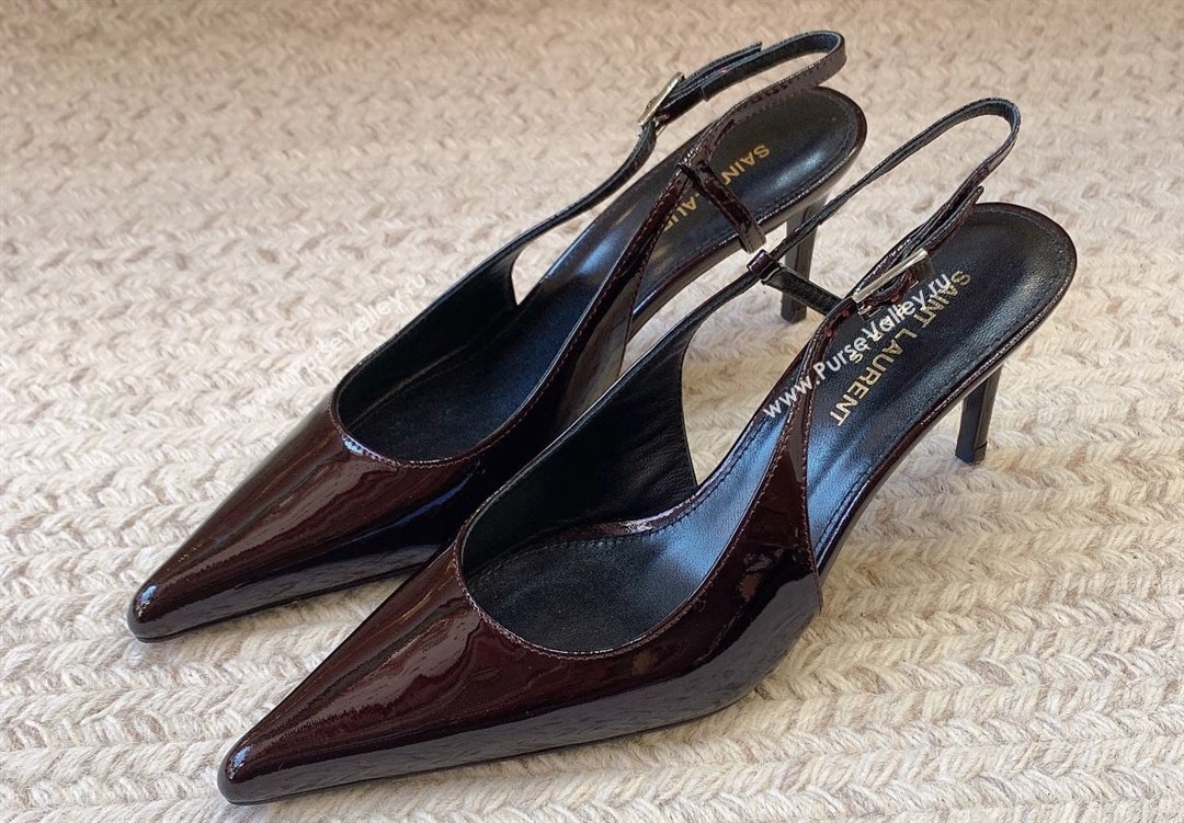 Saint Laurent Heel 6.5cm vendome slingback pumps in Patent leather 755213 Burgundy 2024 (modeng-24032152)