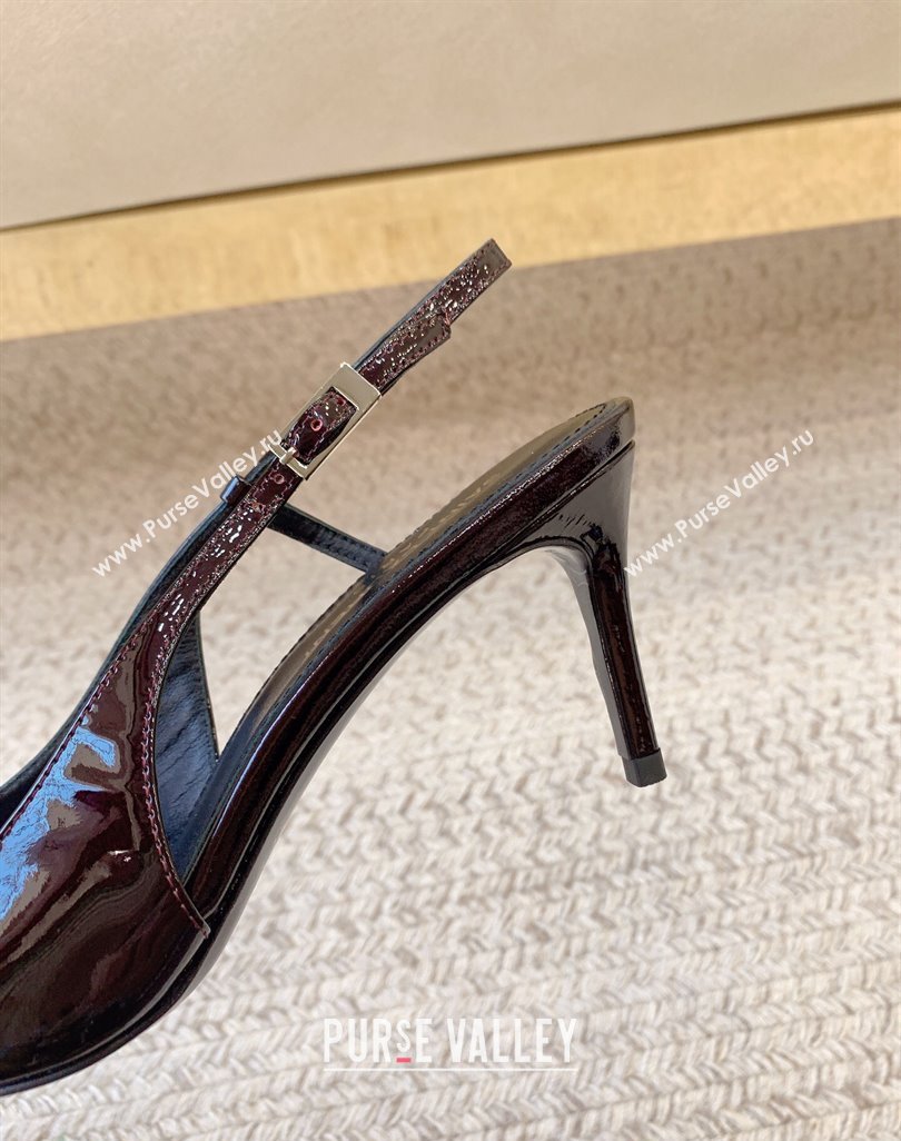 Saint Laurent Heel 6.5cm vendome slingback pumps in Patent leather 755213 Burgundy 2024 (modeng-24032152)