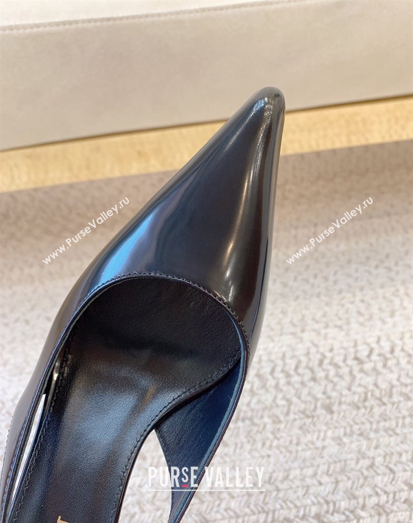 Saint Laurent Heel 6.5cm vendome slingback pumps in Glazed leather 755213 Black 2024 (modeng-24032150)