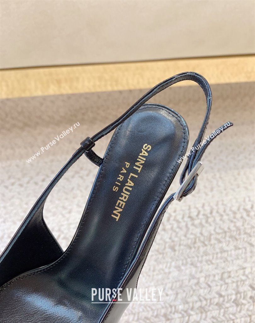 Saint Laurent Heel 6.5cm vendome slingback pumps in Glazed leather 755213 Black 2024 (modeng-24032150)