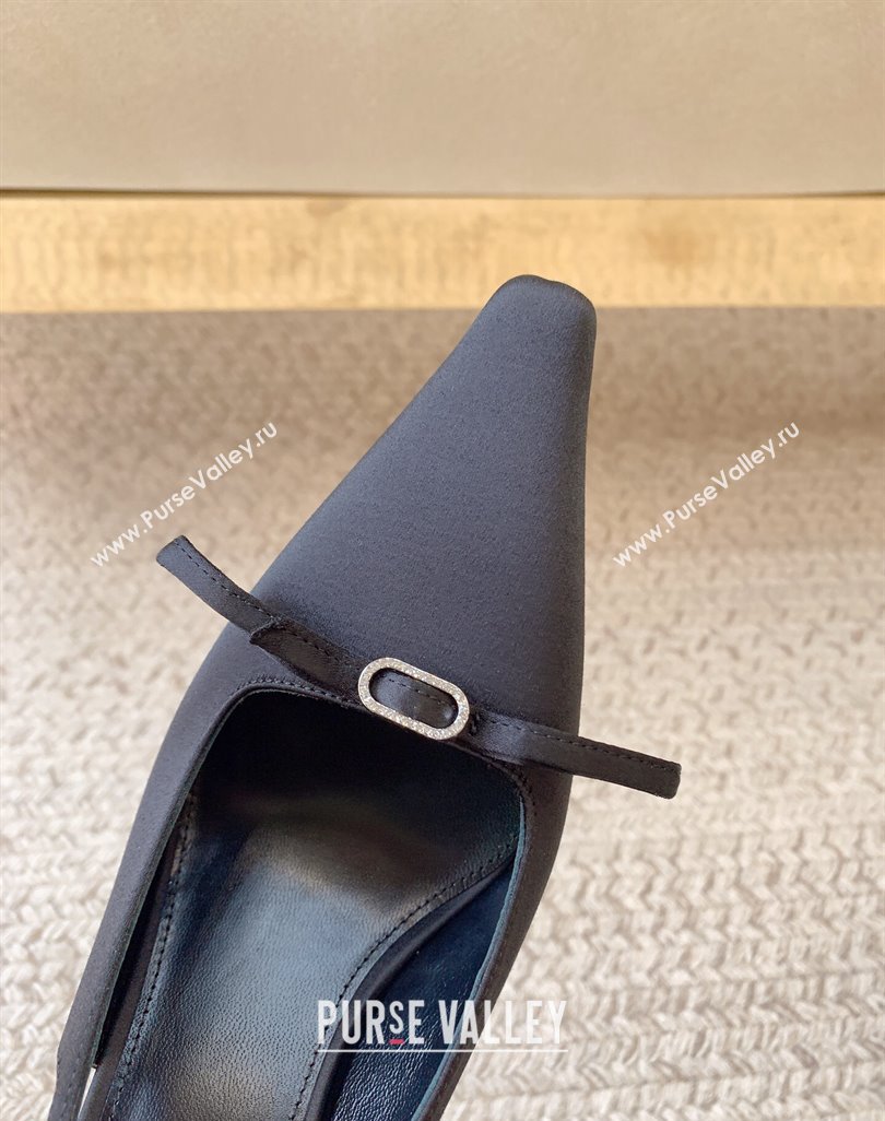 Saint Laurent Heel 9.5cm sadie slingback pumps in crepe de chine 763032 Black 2024 (modeng-24032156)