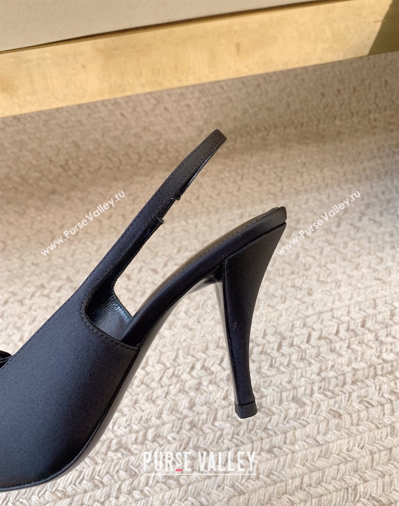 Saint Laurent Heel 9.5cm sadie slingback pumps in crepe de chine 763032 Black 2024 (modeng-24032156)