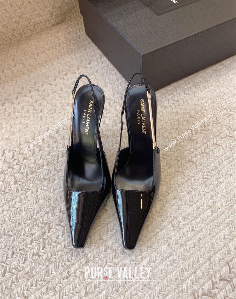 Saint Laurent Heel 11cm blake slingback pumps in patent leather 776352 Black 2024 (modeng-24032153)