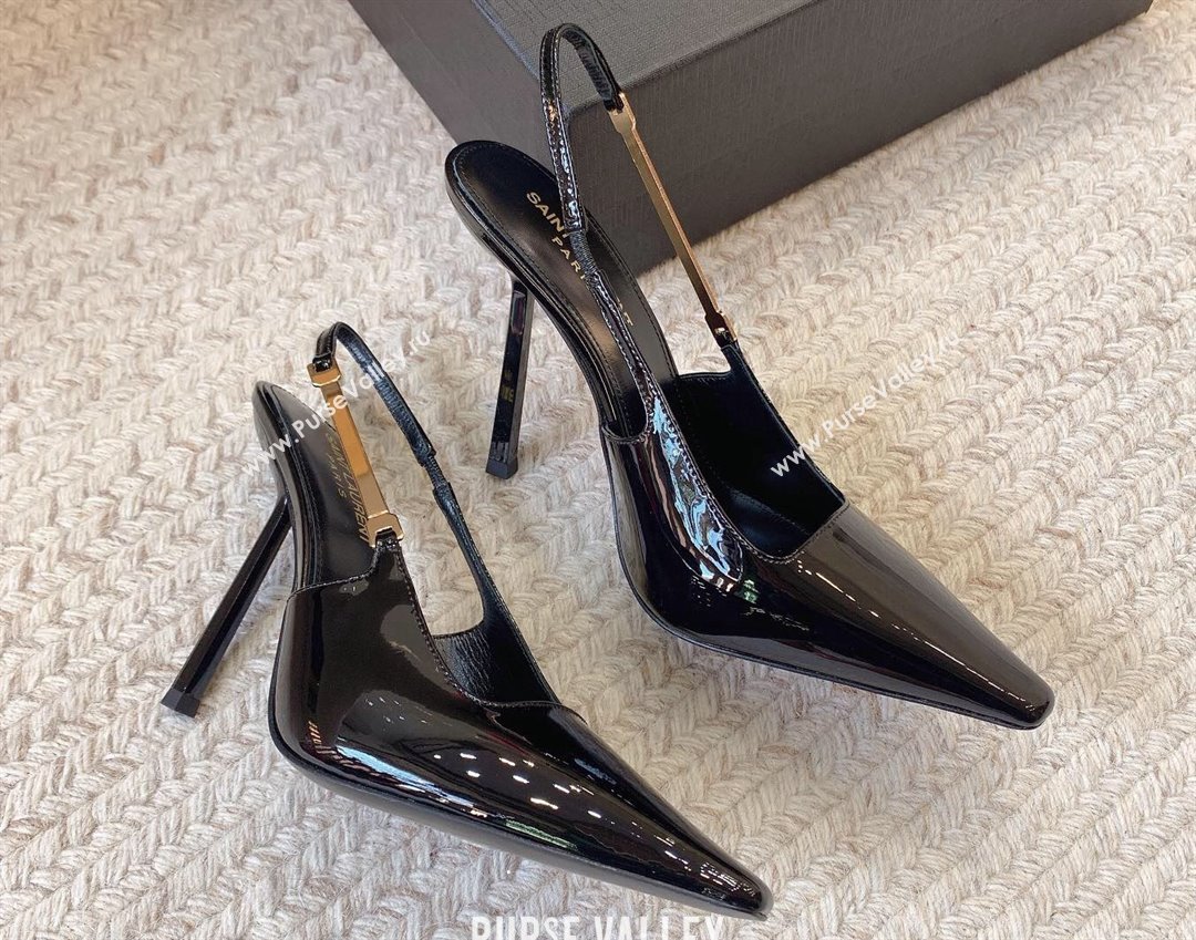 Saint Laurent Heel 11cm blake slingback pumps in patent leather 776352 Black 2024 (modeng-24032153)