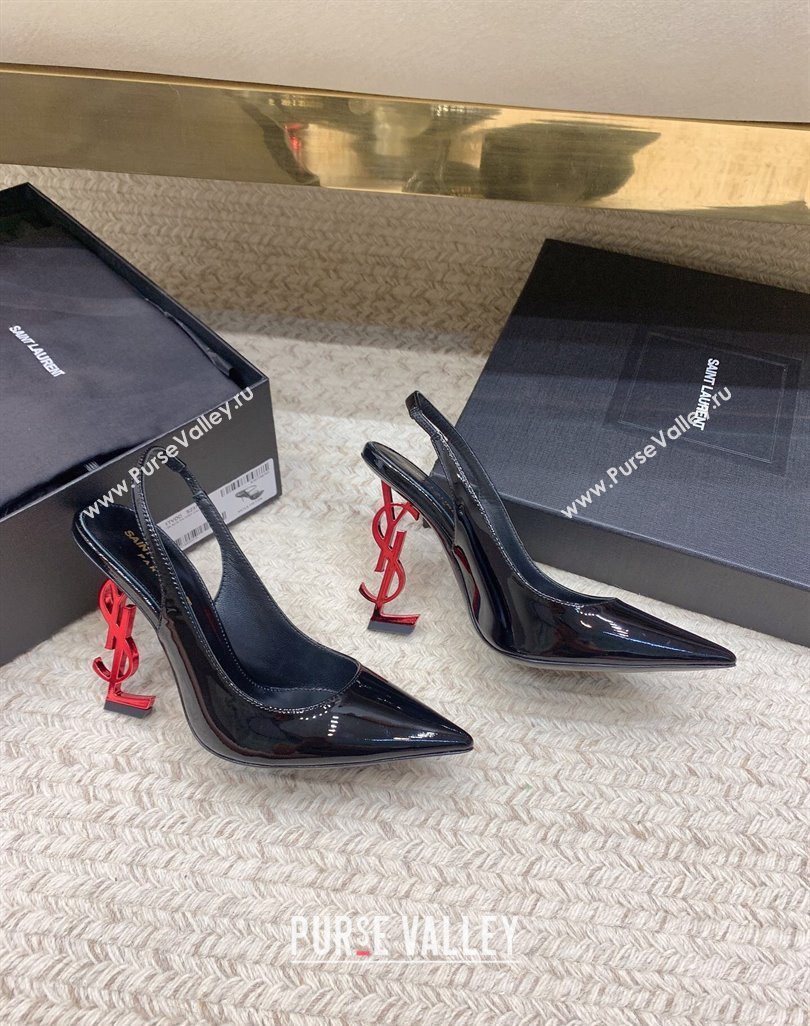 Saint Laurent Heel 10.5cm Opyum slingback Pumps in patent leather Black/Red (modeng-24032204)