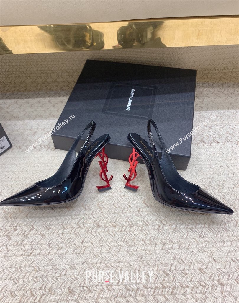 Saint Laurent Heel 10.5cm Opyum slingback Pumps in patent leather Black/Red (modeng-24032204)