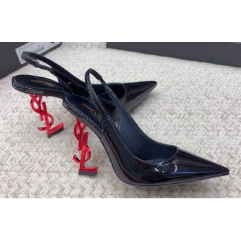 Saint Laurent Heel 10.5cm Opyum slingback Pumps in patent leather Black/Red (modeng-24032204)