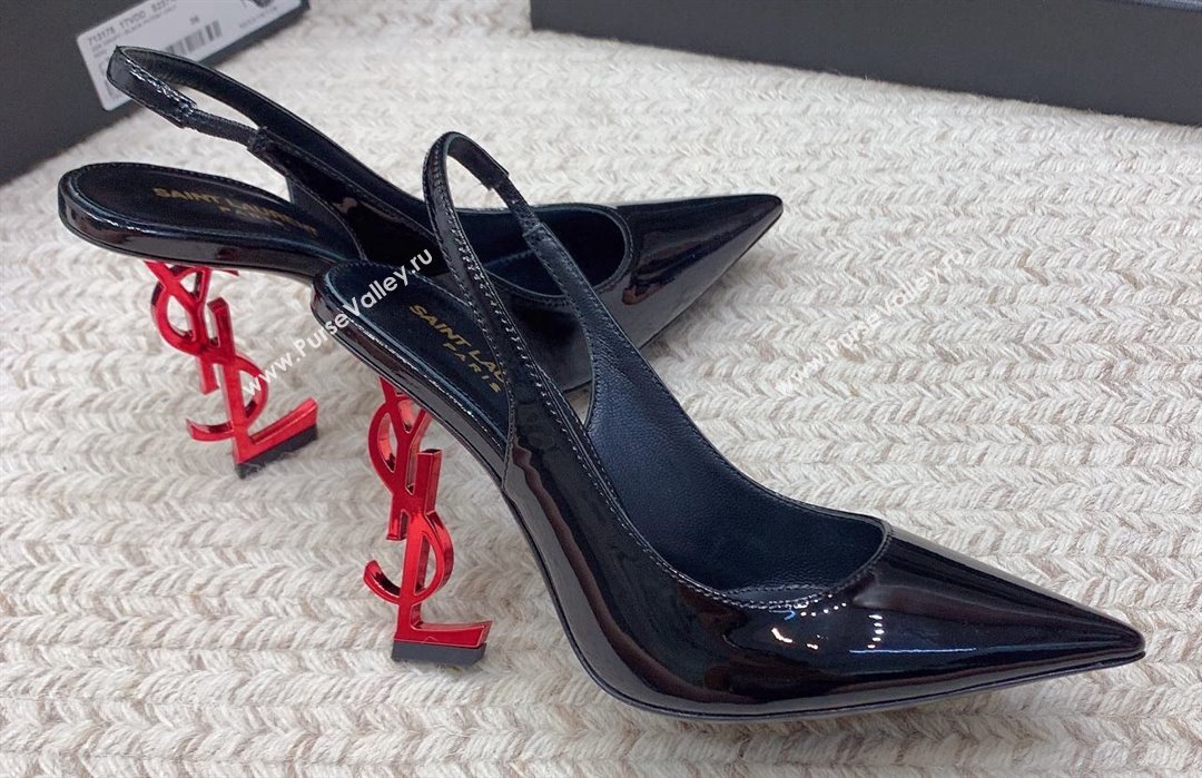 Saint Laurent Heel 10.5cm Opyum slingback Pumps in patent leather Black/Red (modeng-24032204)