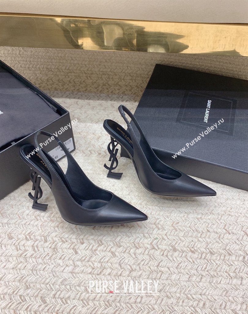 Saint Laurent Heel 10.5cm Opyum slingback Pumps in leather Black (modeng-24032205)