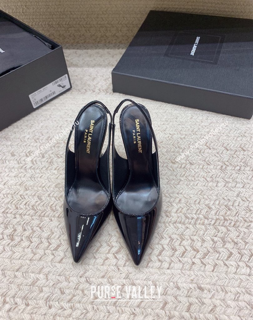 Saint Laurent Heel 10.5cm Opyum slingback Pumps in patent leather Black/Silver (modeng-24032202)