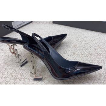 Saint Laurent Heel 10.5cm Opyum slingback Pumps in patent leather Black/Silver (modeng-24032202)