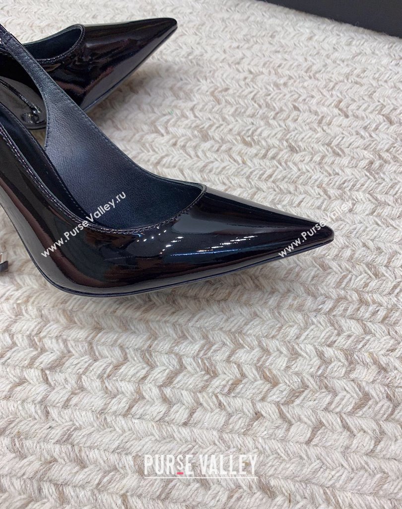 Saint Laurent Heel 10.5cm Opyum slingback Pumps in patent leather Black/Silver (modeng-24032202)