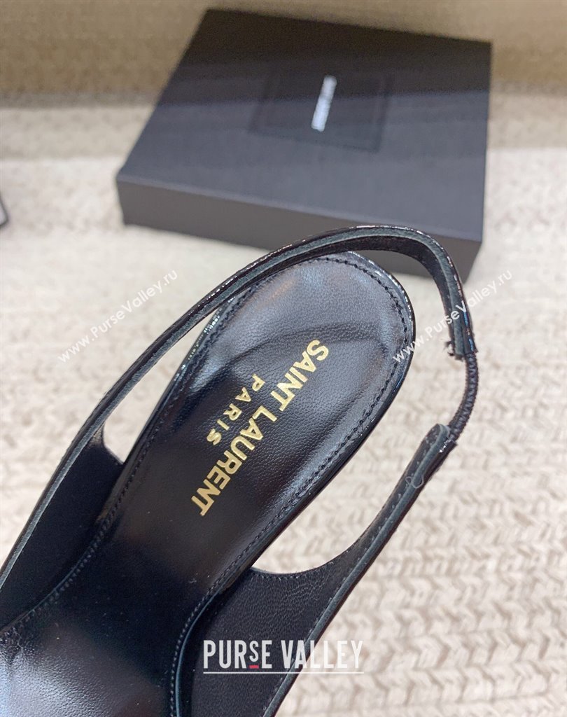 Saint Laurent Heel 10.5cm Opyum slingback Pumps in patent leather Black/Silver (modeng-24032202)