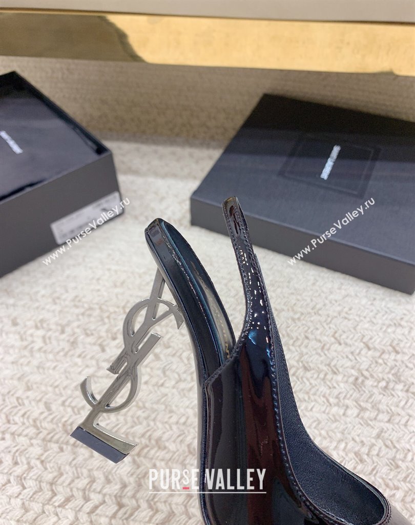 Saint Laurent Heel 10.5cm Opyum slingback Pumps in patent leather Black/Silver (modeng-24032202)