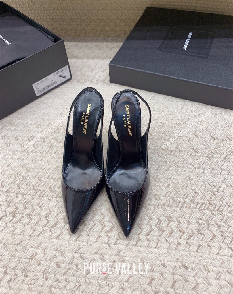 Saint Laurent Heel 10.5cm Opyum slingback Pumps in patent leather So Black (modeng-24032201)