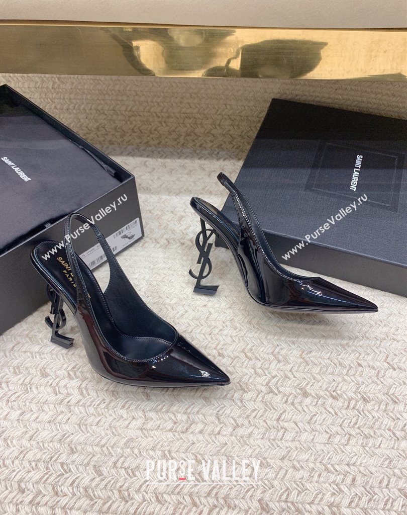 Saint Laurent Heel 10.5cm Opyum slingback Pumps in patent leather So Black (modeng-24032201)