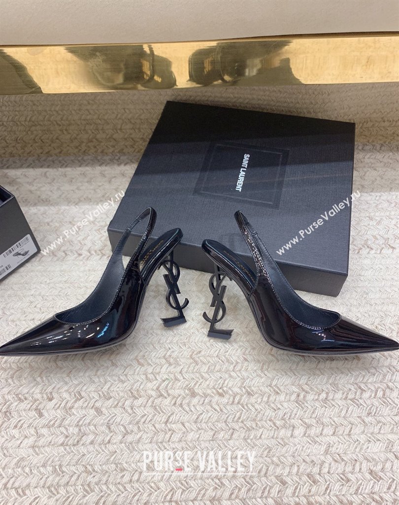 Saint Laurent Heel 10.5cm Opyum slingback Pumps in patent leather So Black (modeng-24032201)