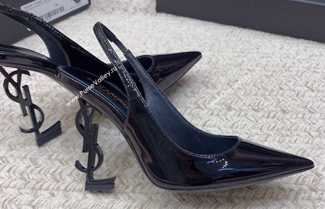 Saint Laurent Heel 10.5cm Opyum slingback Pumps in patent leather So Black (modeng-24032201)