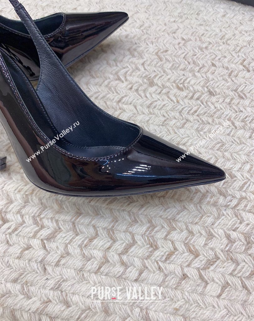 Saint Laurent Heel 10.5cm Opyum slingback Pumps in patent leather So Black (modeng-24032201)