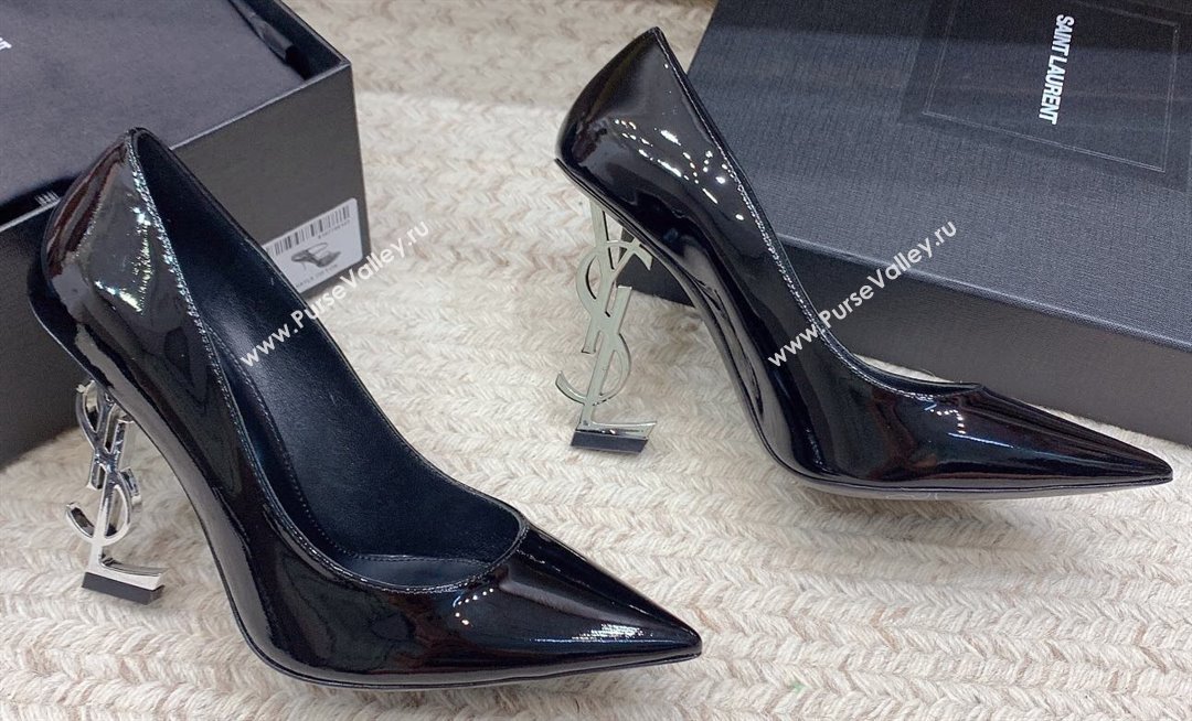 Saint Laurent Heel 10.5cm Opyum Pumps in patent leather 472011 Black/Silver (modeng-24032208)