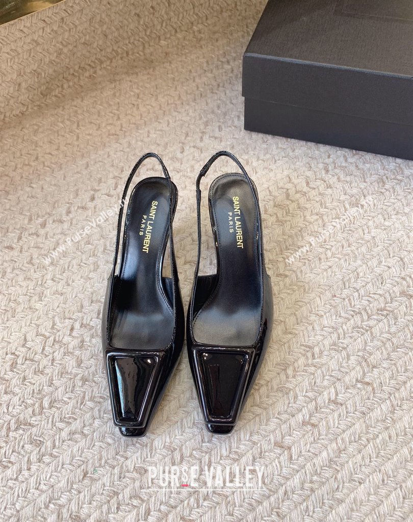 Saint Laurent Heel 6.5cm avenue slingback pumps in patent leather Black 2024 (modeng-24032159)