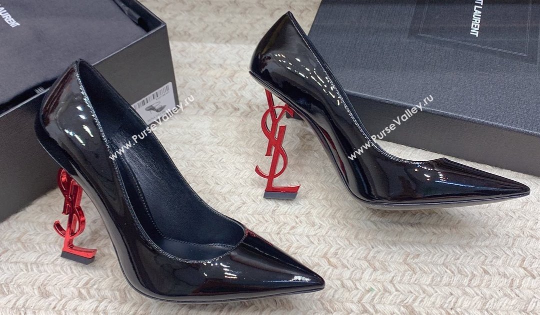 Saint Laurent Heel 10.5cm Opyum Pumps in patent leather 472011 Black/Red (modeng-24032210)