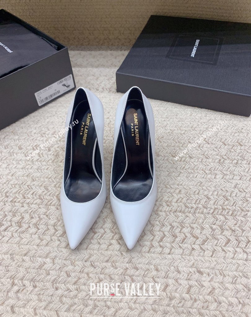 Saint Laurent Heel 10.5cm Opyum Pumps in leather 472011 White (modeng-24032212)