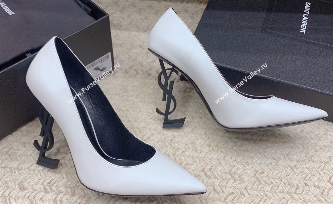 Saint Laurent Heel 10.5cm Opyum Pumps in leather 472011 White (modeng-24032212)