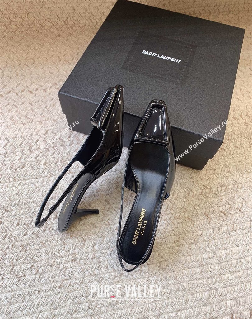 Saint Laurent Heel 6.5cm avenue slingback pumps in patent leather Black 2024 (modeng-24032159)