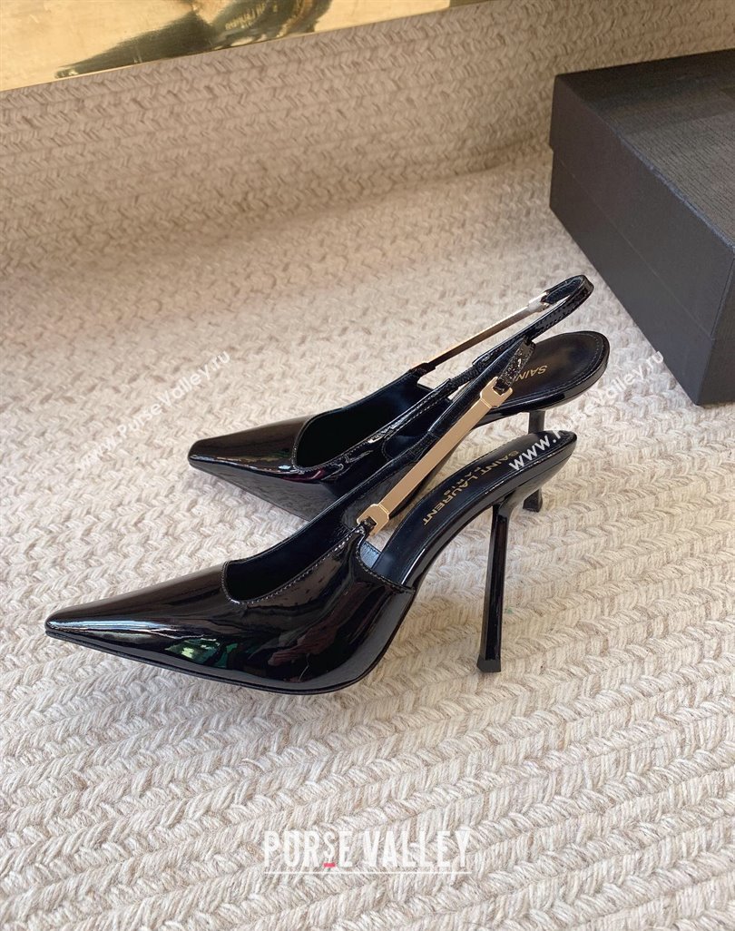 Saint Laurent Heel 11cm blake slingback pumps in patent leather 776352 Black 2024 (modeng-24032153)