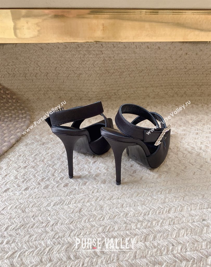 Saint Laurent Heel 11cm spontini slingbacks 756036 Satin Black 2024 (modeng-24032120)