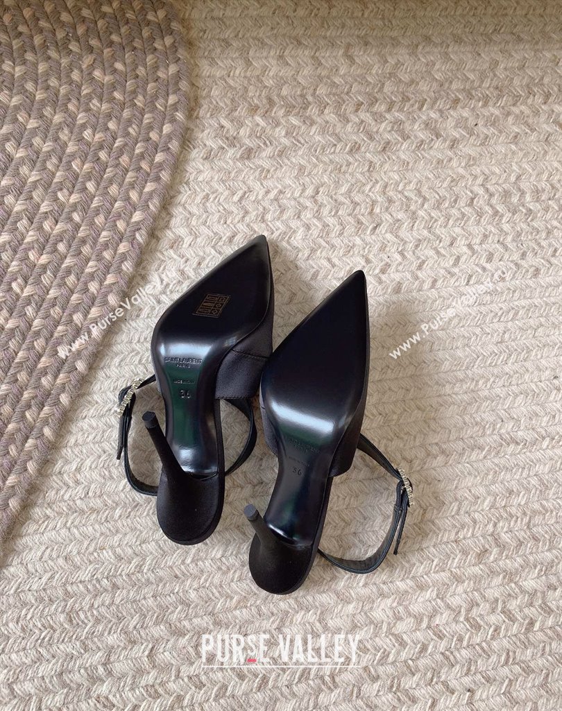 Saint Laurent Heel 11cm spontini slingbacks 756036 Satin Black 2024 (modeng-24032120)