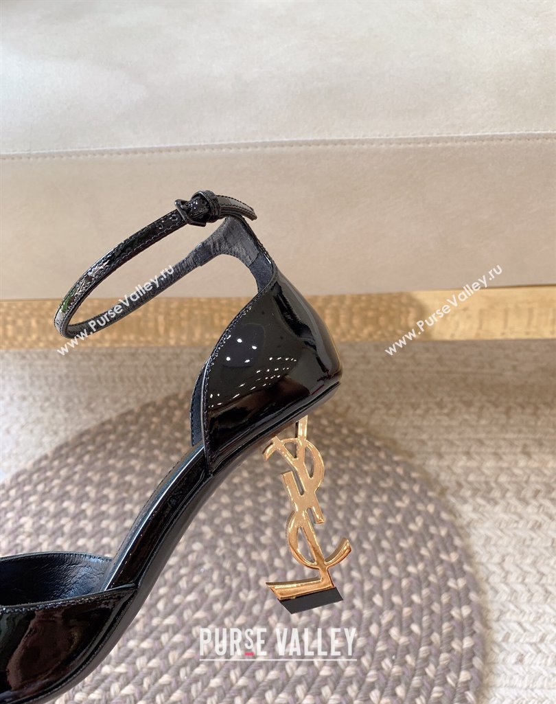 Saint Laurent Heel 8.5cm Opyum Pumps with Ankle Strap in patent leather Black/Gold (modeng-24032250)