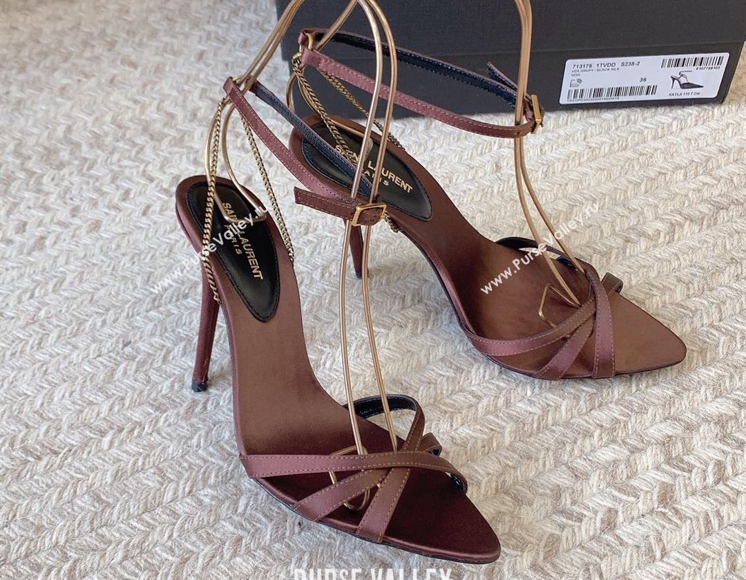 Saint Laurent Heel 10.5cm melody sandals in crepe satin 731561 Coffee 2024 (modeng-24032113)