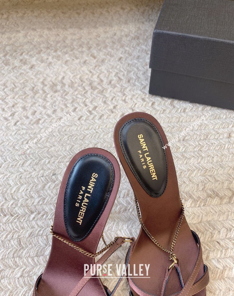 Saint Laurent Heel 10.5cm melody sandals in crepe satin 731561 Coffee 2024 (modeng-24032113)